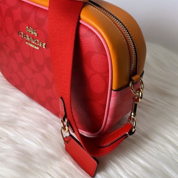 NWT Coach Jamie Camera Bag In Blocked Signature Canvas/Red/ Smooth Leather - Picture 2 of 10